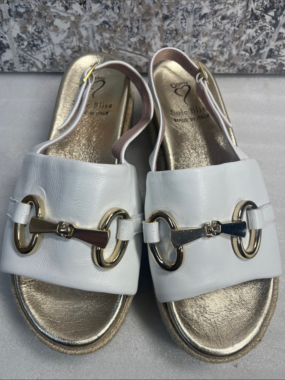 Sole Bliss Bree Wedge Sandals White Leather Women's 39 EU